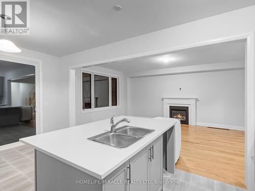 925 Knights Lane, Woodstock, ON - Indoor Photo Showing Kitchen With Fireplace With Double Sink