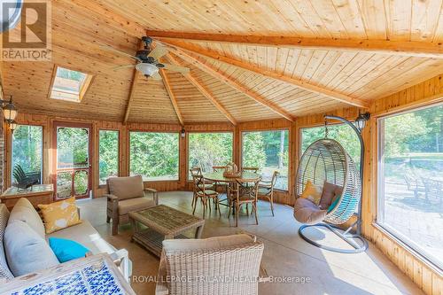 Superb cedar porch w/ in-floor radiant heat! - 10342 Beach O' Pines Road, Lambton Shores (Grand Bend), ON - Indoor Photo Showing Living Room