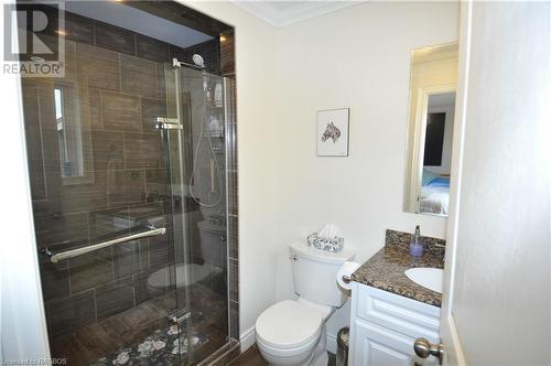 Bathroom featuring vanity, toilet, an enclosed shower - 1 Williamson Place, South Bruce Peninsula, ON - Indoor Photo Showing Bathroom