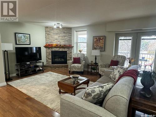 9 600 Broadway Street W, Fort Qu'Appelle, SK - Indoor Photo Showing Living Room With Fireplace