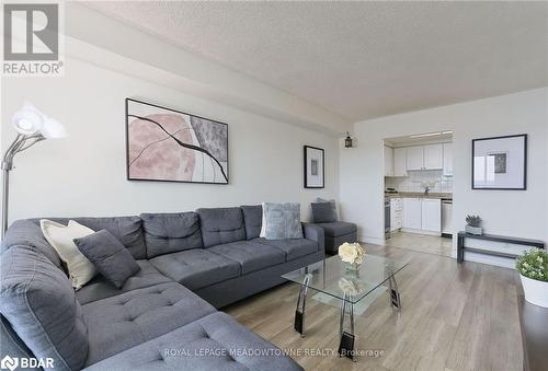 Living room featuring sink, a textured ceiling, and light wood-type flooring - 135 Hillcrest Avenue Unit# 1013, Mississauga, ON - Indoor Photo Showing Living Room