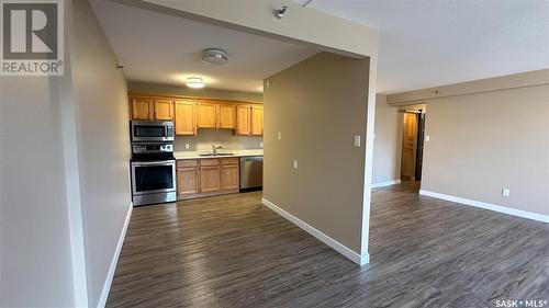 208 4045 Rae Street, Regina, SK - Indoor Photo Showing Kitchen With Double Sink