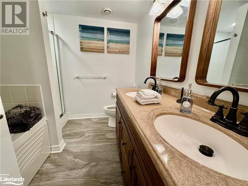 Bathroom with a shower with door, vanity, and toilet - 231 Grandview/Hilltop Drive, Huntsville, ON - Indoor Photo Showing Bathroom