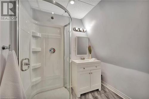 Bathroom with vanity, a shower and a toilet - 59 Buffalo Street, Brantford, ON - Indoor Photo Showing Bathroom