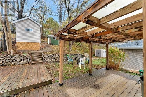 Wooden terrace featuring a shed - 59 Buffalo Street, Brantford, ON - Outdoor With Deck Patio Veranda With Exterior