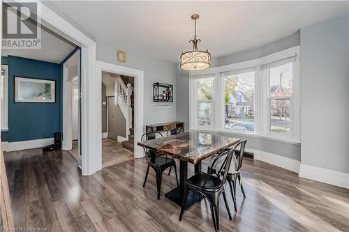 Dining room with dark hardwood / wood-style flooring - 20 Sarah Street, Brantford, ON - Indoor Photo Showing Dining Room