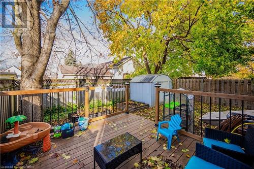 Wooden terrace with a shed - 20 Sarah Street, Brantford, ON - Outdoor With Deck Patio Veranda