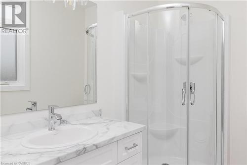 Bathroom featuring vanity and walk in shower - 323 Mclean Crescent, Saugeen Shores, ON - Indoor Photo Showing Bathroom