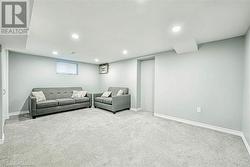 Living room featuring light colored carpet - 