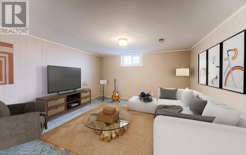 Recroom featuring carpet and crown molding - 55 Ellis Avenue, Kitchener, ON - Indoor Photo Showing Living Room