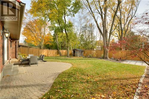 View of yard with a patio and a shed - 147 Dalewood Drive, Kitchener, ON 