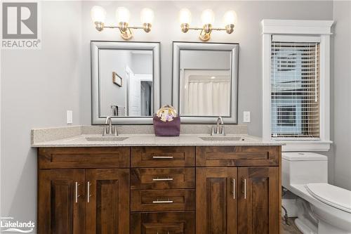 Bathroom featuring vanity and toilet - 3298 Seydel Lane Lane, Coldwater, ON - Indoor Photo Showing Bathroom