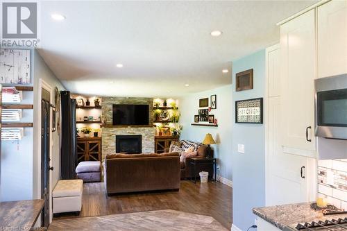 213 Concession 4 Road W, Hamilton, ON - Indoor Photo Showing Living Room With Fireplace