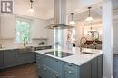 two tone cabinetry in tasteful colours - 49 James Street, Milton, ON  - Indoor Photo Showing Kitchen With Upgraded Kitchen 