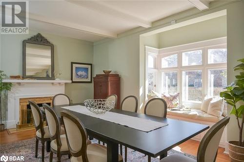 Fireplace &  inviting window seat - 397 Trafalgar Road, Oakville, ON - Indoor Photo Showing Dining Room