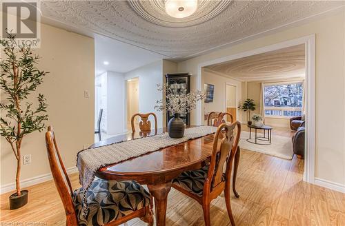 Formal dining room with plaster ceiling design - 6 Fran Ellen Crescent, Kitchener, ON - Indoor Photo Showing Dining Room