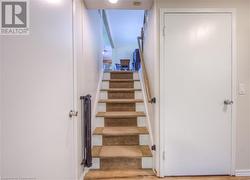 Staircase featuring hardwood / wood-style flooring - 