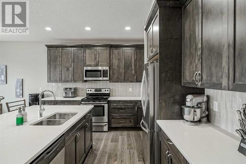 34 Mahogany Close Se, Calgary, AB - Indoor Photo Showing Kitchen With Stainless Steel Kitchen With Double Sink With Upgraded Kitchen