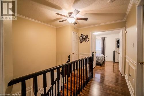 Hallway featuring a textured ceiling, crown molding, and dark wood-type flooring - 1480 Britannia Road W Unit# 143, Mississauga, ON - Indoor Photo Showing Other Room