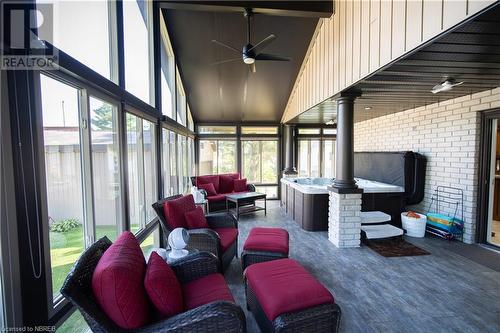 Sunroom featuring vaulted ceiling, a wealth of natural light, and ceiling fan - 748 Coursol Road, Sturgeon Falls, ON - Indoor