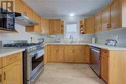 Kitchen with sink, light wood-type flooring, and appliances with stainless steel finishes - 