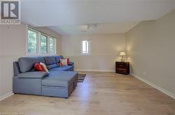 Living room featuring a textured ceiling, rail lighting, vaulted ceiling, and light wood-type flooring - 