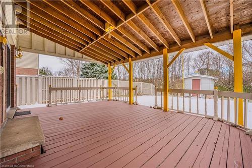 Snow covered deck with a storage unit - 10 Fenwick Court, Kitchener, ON 