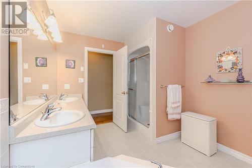 Bathroom with vanity and a shower with shower door - 64 Cottonwood Crescent, Cambridge, ON - Indoor Photo Showing Bathroom