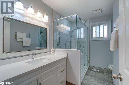 Bathroom with vanity, toilet, and a shower with shower door - 47 Westfield Drive, St. Catharines, ON - Indoor Photo Showing Bathroom