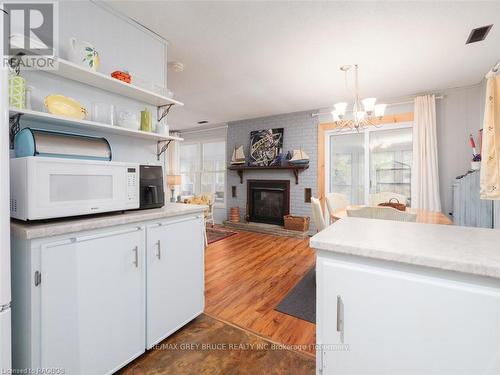 1034 Dorcas Bay Road, Northern Bruce Peninsula, ON - Indoor Photo Showing Kitchen With Fireplace