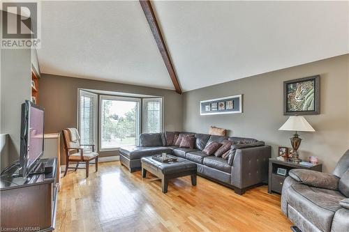 Vaulted ceilings - 46 Hodgins Crescent, Woodstock, ON - Indoor Photo Showing Living Room