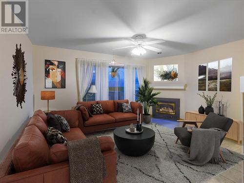 2nd Living/kitchen area - staged - 11900 Olympic View Drive, Osoyoos, BC - Indoor Photo Showing Living Room With Fireplace