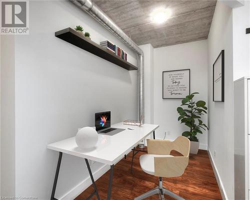 Home office featuring hardwood / wood-style flooring - 15 Devitt Avenue S Unit# 103, Waterloo, ON - Indoor Photo Showing Office