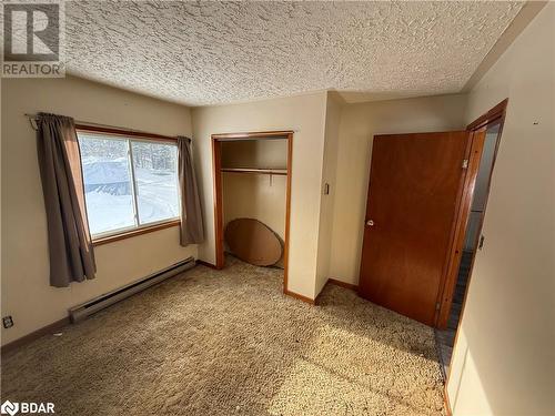 Unfurnished bedroom with a closet, light colored carpet, a textured ceiling, and a baseboard heating unit - 32299 Highway 17 E, Deep River, ON - Indoor Photo Showing Other Room