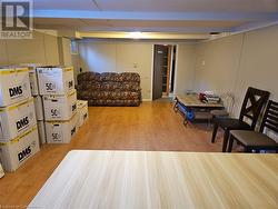 Basement with light hardwood / wood-style flooring - 