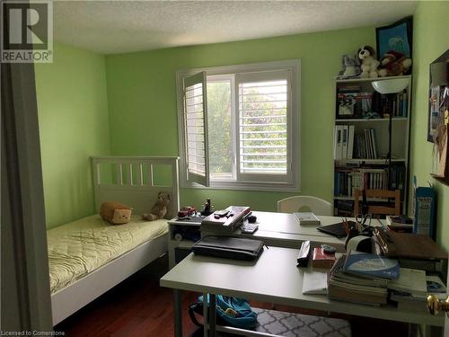 Bedroom with a textured ceiling and dark wood-type flooring - 356 Havendale Crescent, Waterloo, ON - Indoor Photo Showing Bedroom