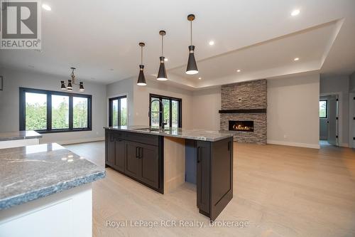 195 Boyd Lake Road, West Grey, ON - Indoor Photo Showing Kitchen With Fireplace