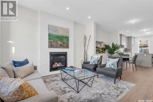 1406 Edward Avenue, Saskatoon, SK - Indoor Photo Showing Living Room With Fireplace