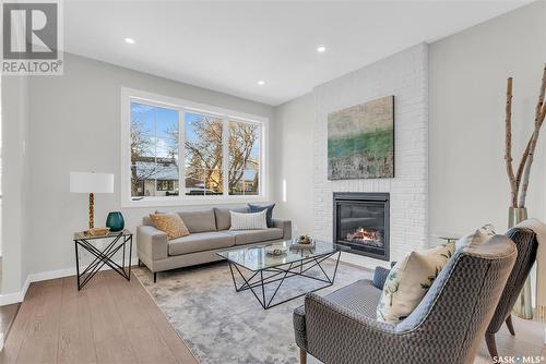 1406 Edward Avenue, Saskatoon, SK - Indoor Photo Showing Living Room With Fireplace