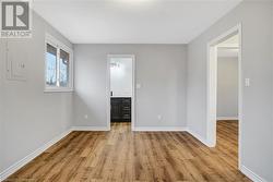 Unfurnished bedroom with a walk in closet, light hardwood / wood-style flooring, and electric panel - 