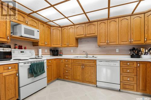 201B 55 Wood Lily Drive, Moose Jaw, SK - Indoor Photo Showing Kitchen With Double Sink