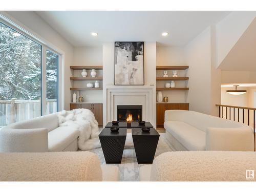 6A Marlboro Rd Nw, Edmonton, AB - Indoor Photo Showing Living Room With Fireplace