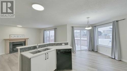 246 Saddlefield Place Ne, Calgary, AB - Indoor Photo Showing Kitchen With Fireplace With Double Sink