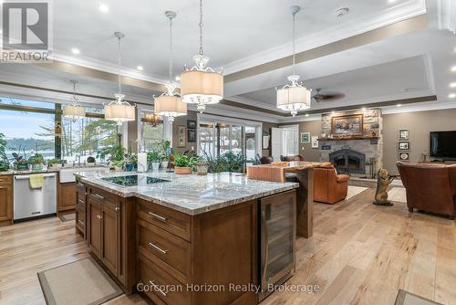 308 O'Hara Point Road, Georgian Bay (Baxter), ON - Indoor Photo Showing Kitchen With Fireplace With Upgraded Kitchen