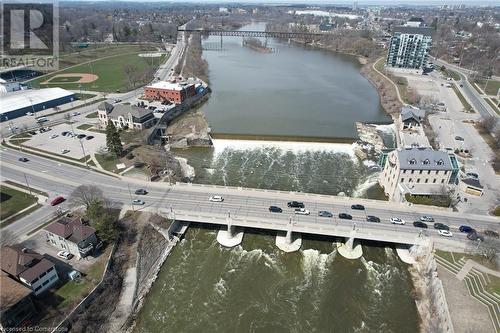 Birds eye view of property with a water view - 245 St Andrews Street, Cambridge, ON - Outdoor With View