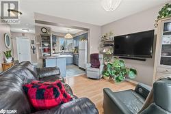 Living room featuring light wood-type flooring and sink - 