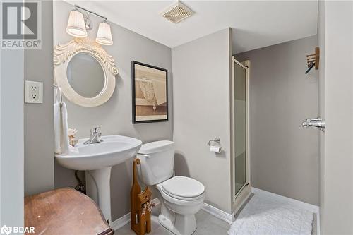 Bathroom with tile patterned floors, toilet, and a shower with door - 17 Emslie Street, Halton, ON - Indoor Photo Showing Bathroom