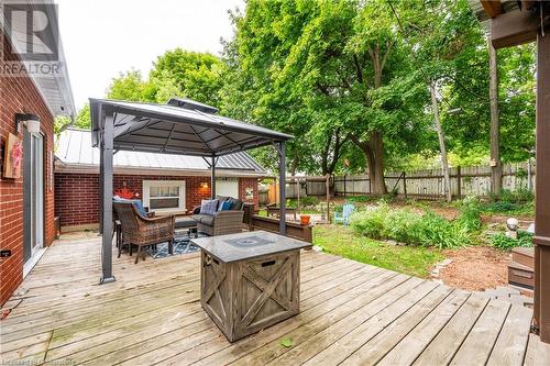 Wooden terrace with a gazebo and an outdoor living space - 48 Dane Street, Kitchener, ON - Outdoor With Deck Patio Veranda With Exterior