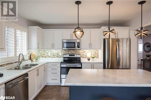 Freshly painted cabinets - 988 Clark Boulevard, Milton, ON - Indoor Photo Showing Kitchen With Stainless Steel Kitchen With Double Sink With Upgraded Kitchen