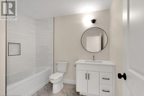 Full bathroom featuring vanity, toilet, and shower / washtub combination - 3C Balsam Street, Innerkip, ON - Indoor Photo Showing Bathroom